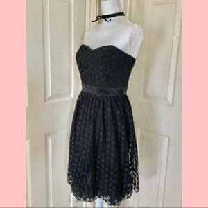 WHBM Strapless Textured Polka Dot Tulle Dress in Black Size